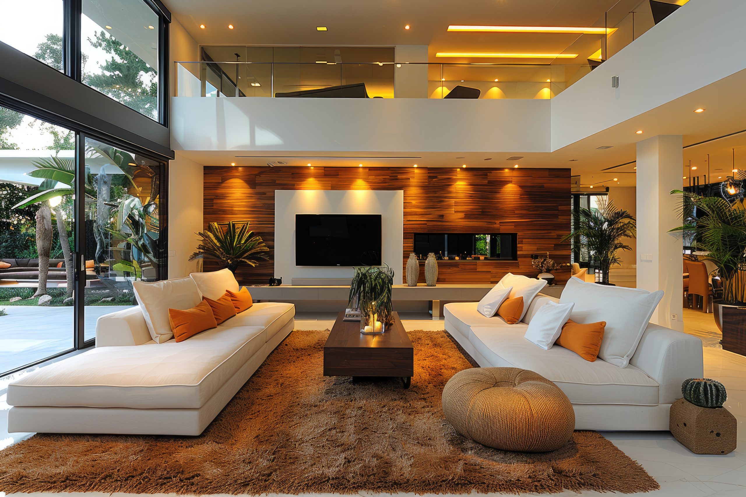 luxurious_living_room_with_white_couches_brown_shag_rug_wooden_accent